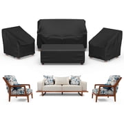 Patio Furniture Covers, 4 Piece Outdoor Furniture Covers Waterproof, 420D Heavy Duty Tear-Resistant, with Windproof Buckle Strap and Adjustable Drawstring