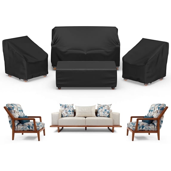 Patio Furniture Covers, 4 Piece Outdoor Furniture Covers Waterproof, 420D Heavy Duty Tear-Resistant, with Windproof Buckle Strap and Adjustable Drawstring