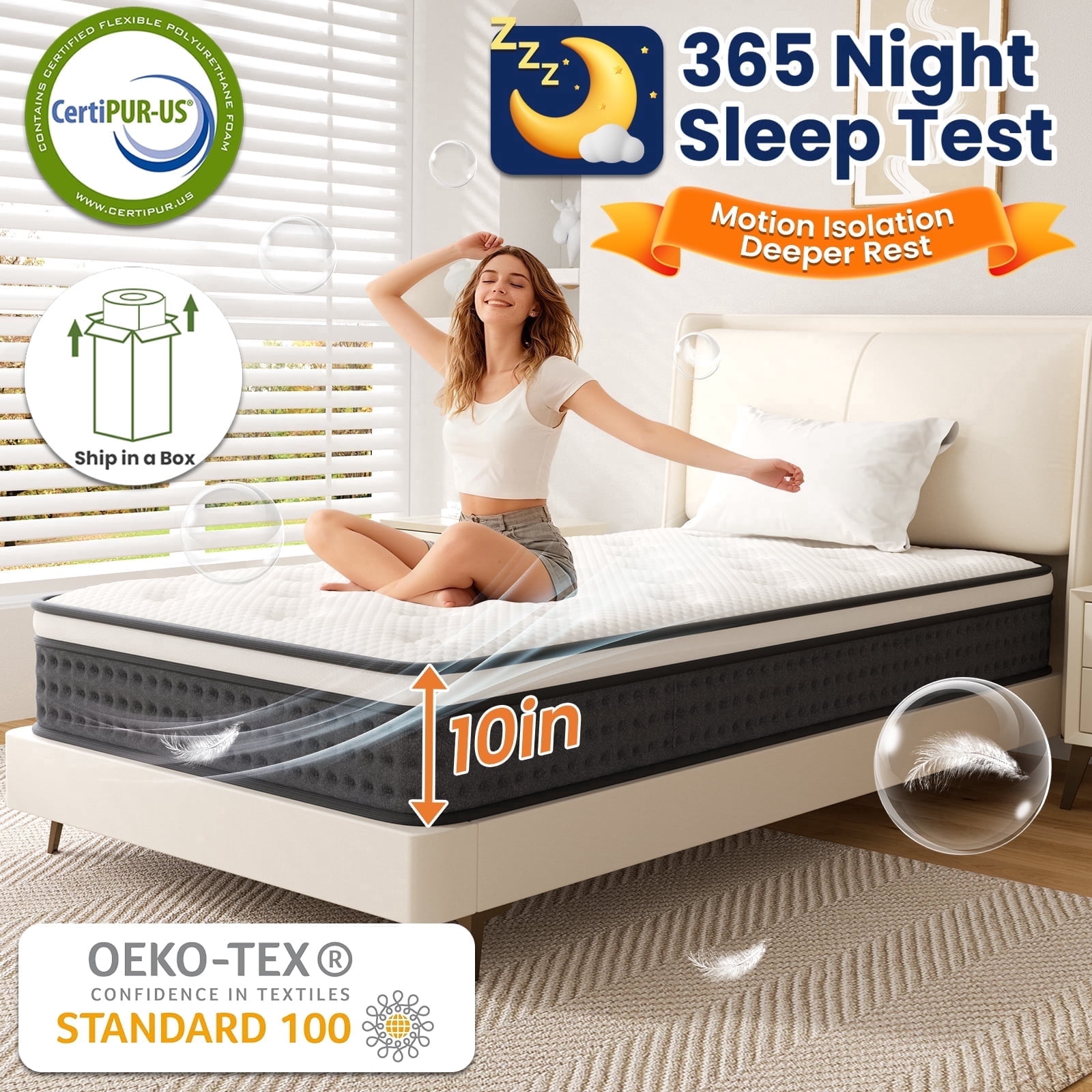 Armorget Queen Size Mattress 10" in a Box, Medium Firm Gel Memory Foam Pressure Relief Mattress