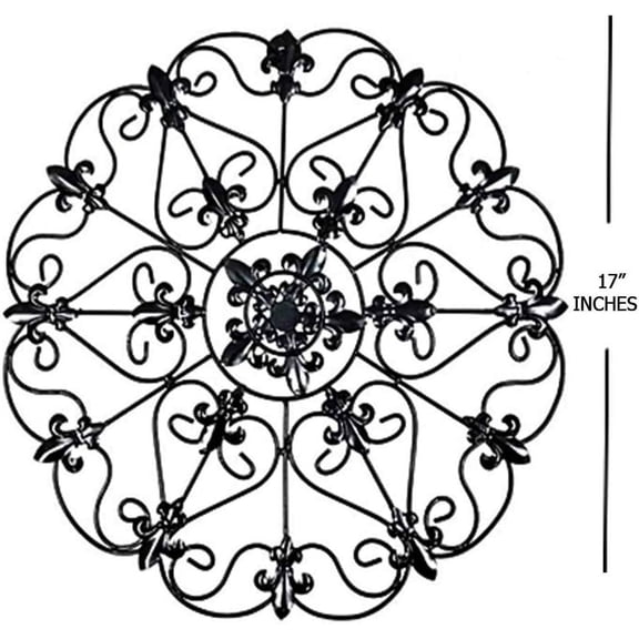 Armory Replica Stylish Elegance: Intricate Fleur De Lis Wall Decoration in Black Metal Intricate scrollwork enhances aesthetic appeal Classic yet modern design