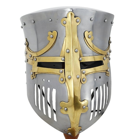 Armory Replicas 13th Century 'Westminster' Pot Helm with Brass Decoration | Faithful Reproduction for Re-Enactment & Cosplay
