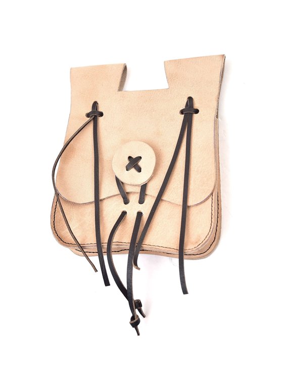 Adventurer's Medieval Leather Belt Bag, Classic Black Belt Pouch with Drawstring Closure for Renaissance Fair, LARP, Cosplay & Reenactment