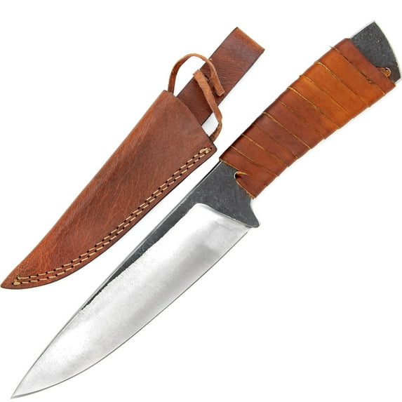 Armory Replicas All or Nothing Full Tang Carbon Steel Outdoor Knife - 10 Inches, 1095 Carbon Steel Drop Point Blade, Leather-Wrapped Handle