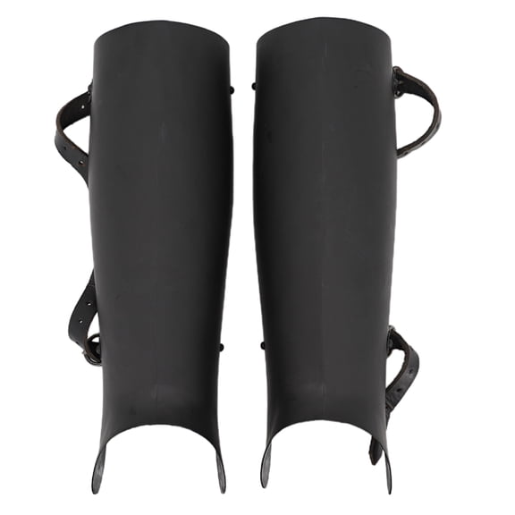 Armory Replicas Ancient Greek Hoplite Greaves – 18G Steel Black & Polished Leg Armor with Adjustable Leather Straps