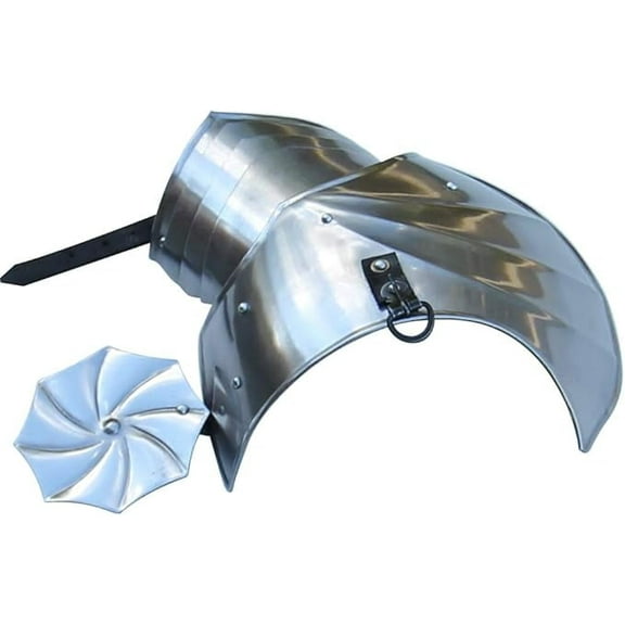 Armory Replicas Asymmetrical Pauldrons with Rondell Armor Set - Large, 18g Polished Mild Steel, Leather Straps