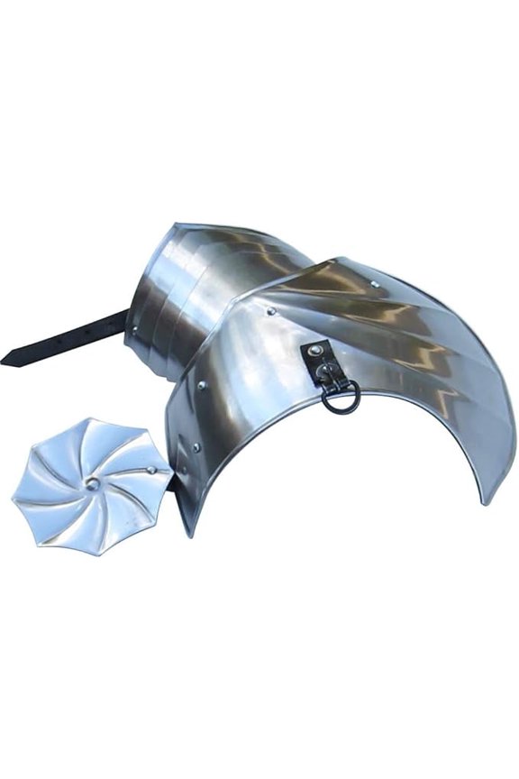 Asymmetrical Pauldrons with Rondell Armor Set - Large, 18g Polished Mild Steel, Leather Straps