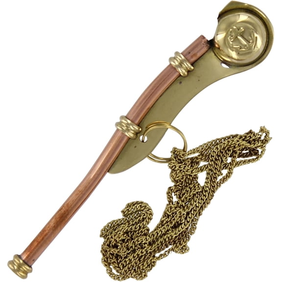 Armory Replicas Brass Bosun Whistle with Copper Tube & Chain – Nautical Boatswain Call