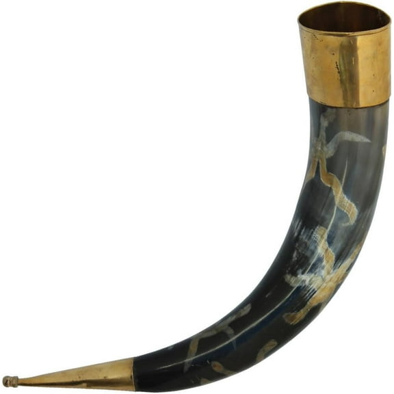 Armory Replicas Burnt Design Hand Crafted Norse Drinking Horn Renaissance Medieval Inspired Viking Mug - Brass Rim & Stopper, Handmade Twisted Iron Stand
