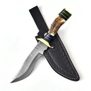 Armory Replicas Cacophonous Forest Fixed Blade Clip Point Damascus Outdoor Hunting Knife Hunt for Life Provides Enhanced Stability and Protection High-Quality Black Leather Sheath for Convenient Carry