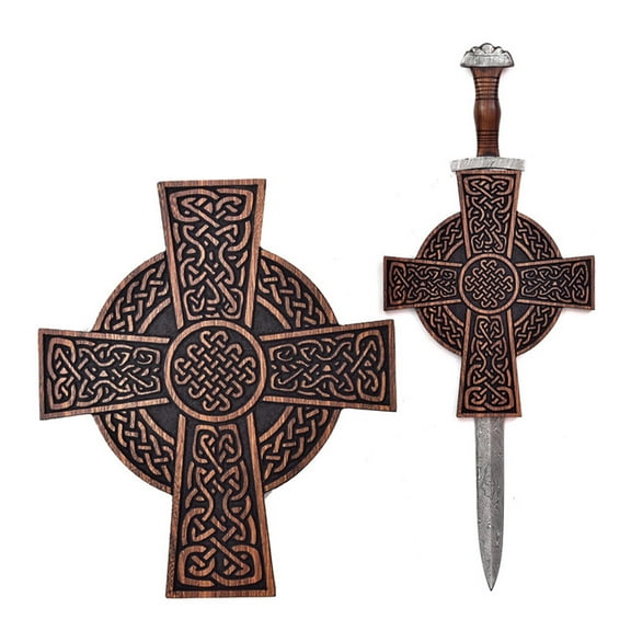 Armory Replicas Carved Cross Wooden Sword Plaque –Engraved Medieval Fantasy Wall Decoration
