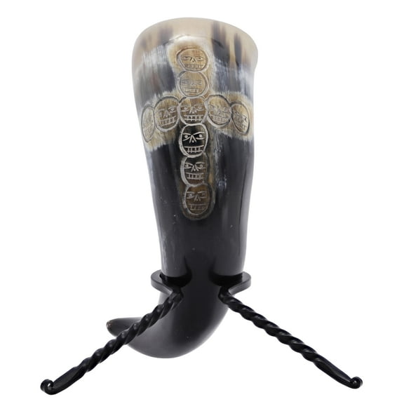 Armory Replicas Celtic Hand fasting Ceremonial Ale Horn with Twisted Iron Stand - 12-16oz Capacity, Handcrafted from Real Horn Handmade from All Natural Real Horn
