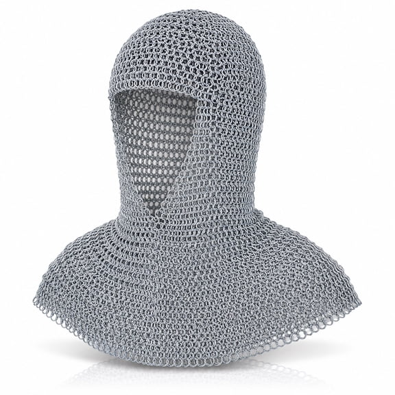 Armory Replicas Medieval Chainmail Coif 16 Gauge Zinc Plated Steel Butted Rings Costume Accessory