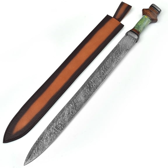 Armory Replicas Damascus Style Decorative Sword with Patterned Blade, Medieval Display Decor