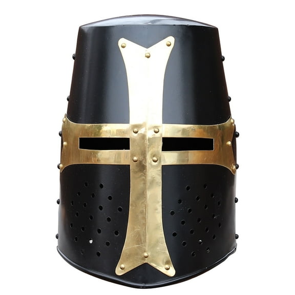 Armory Replicas Dark Crusade Great Helm 18G Steel Helmet with Brass Cross & Leather Liner for Reenactment & LARP