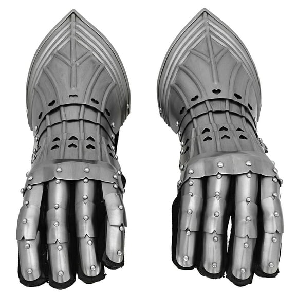 Armory Replicas Design Gauntlets - Ornate 18 Gauge Mild Steel Gloves with Leather Gloves & Adjustable Belt - Finger, Wrist & Lower Arm - Medieval Reenactment Armor Gear