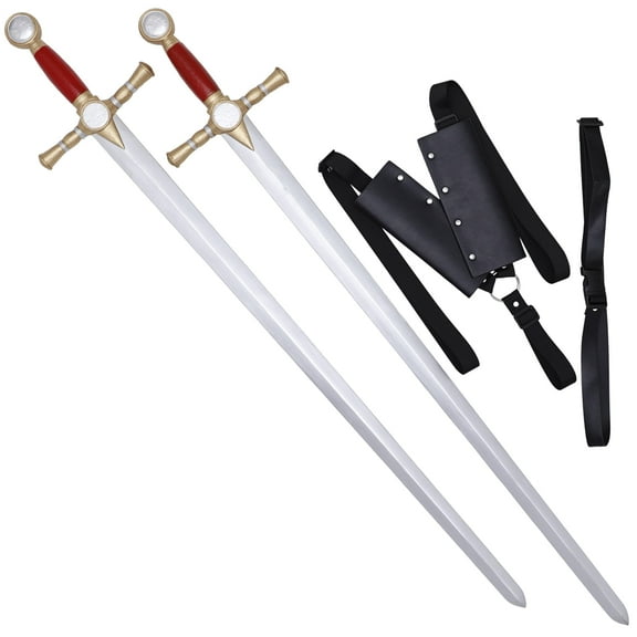 Armory Replicas Double Foam Sword Kit with Red Handles and Universal Back Strap Sheath for Cosplay & LARP