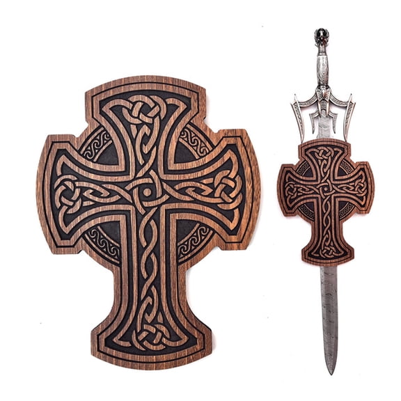 Armory Replicas Dragon Knot Wooden Plaque Display Sword – Engraved Medieval Fantasy Wall Decoration