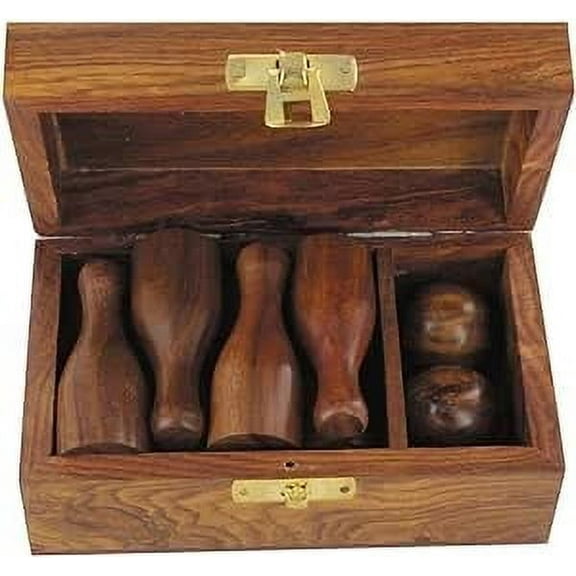 Armory Replicas Dutch 200 Executive Wooden Desk Bowling Set Genuine Wood Construction Expertly stained for an elegant touch Complete with a wooden storage chest