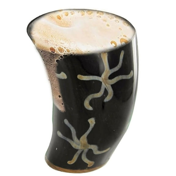 Armory Replicas Earth Essence Drinking Horn Tumbler - Handcrafted Buffalo Horn with Fire Burned Earth Design Polished exterior for a shiny surface