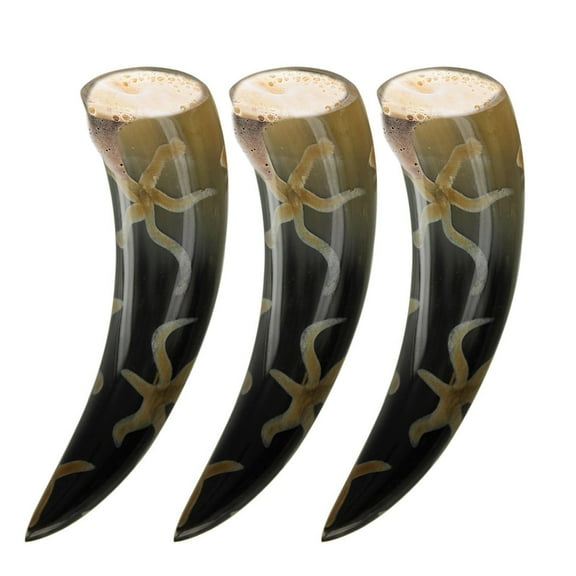 Armory Replicas Earth Essence Three-of-a-Kind Drinking Horn Set - Handmade Natural Buffalo Horns Earth Design, Unique to Each Piece Requires Cleaning and Maintenance for Longevity