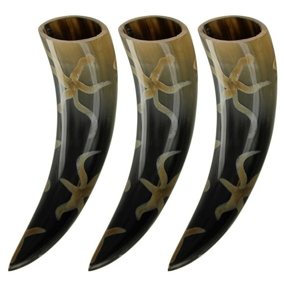 Armory Replicas Earth Essence Three-of-a-Kind Drinking Horn Set - Handmade Natural Buffalo Horns Earth Design, Unique to Each Piece Requires Cleaning and Maintenance for Longevity