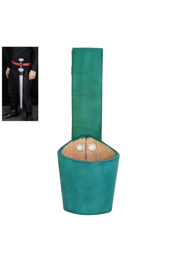 Genuine Leather Axe & Dagger Belt Hanger Holster Frog, Medieval Renaissance Costume Accessory, Green