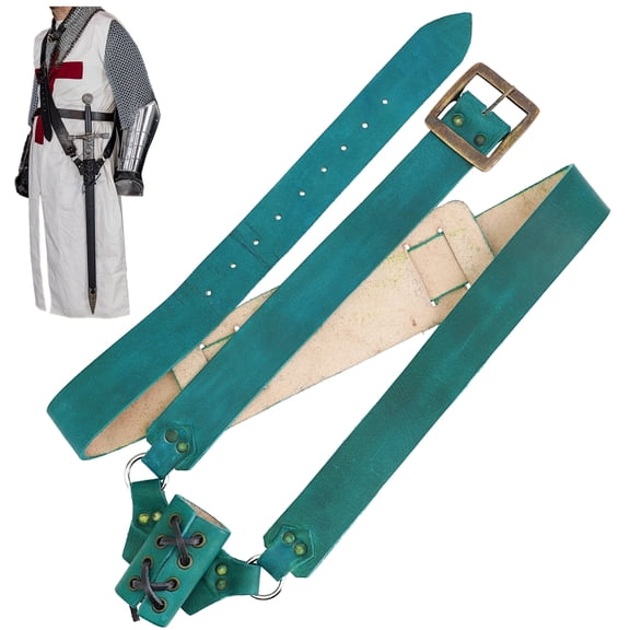 Armory Replicas Faire Regular Adjustable Sword Waist Hanger – Handmade Leather Baldric Belt, Green, Antiqued
