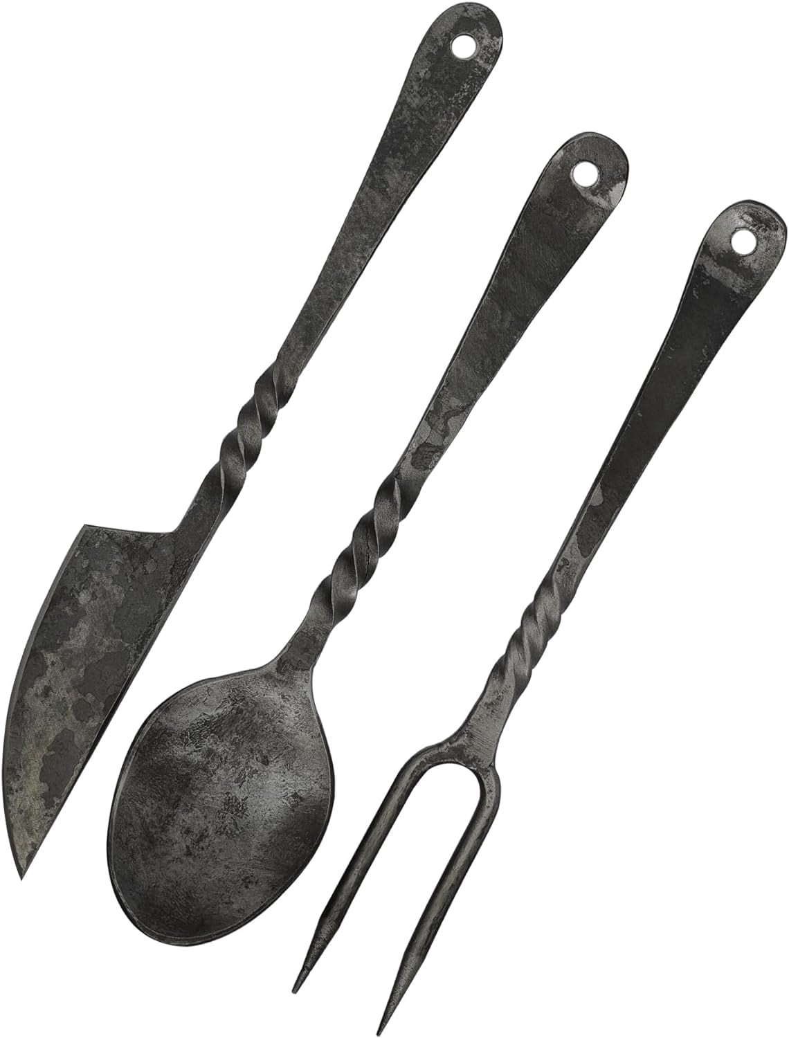 Armory Replicas - Forged Blacksmith Medieval Dining Hall Eating Utensils - Blackened Steel Cutlery Set for Authentic Medieval Kitchenware