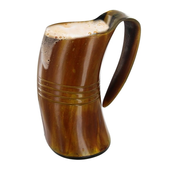 Armory Replicas Handmade Midsummer Viking Tankard Four Line Carved Design Stained Yellow Finish