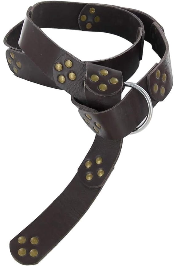 Handmade Warrior Status Medieval Leather Belt Brown Steel Rivet Design Antique Brass Finish