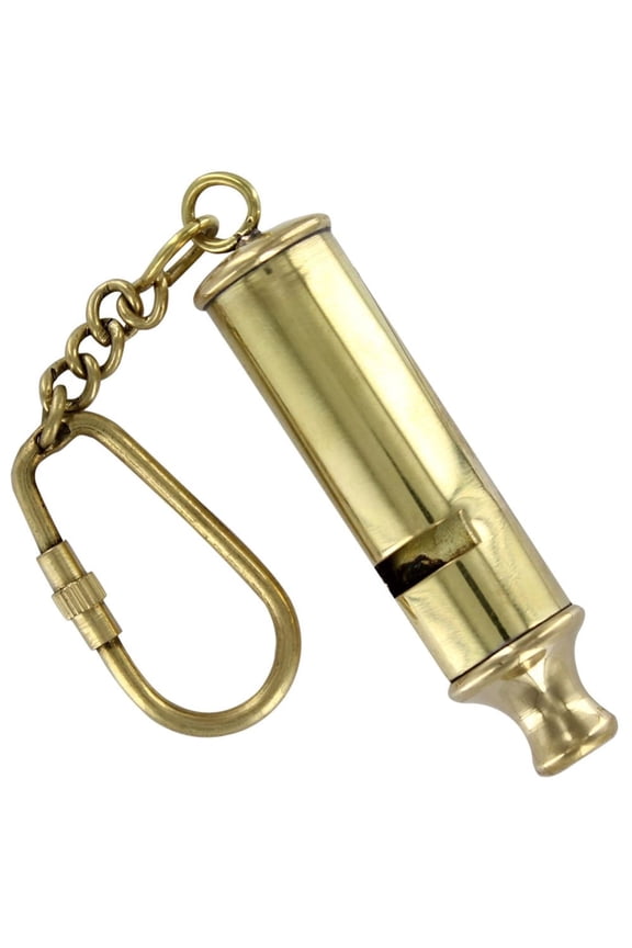 Solid Brass Bosun Whistle Keychain Nautical Maritime Key Ring Charm