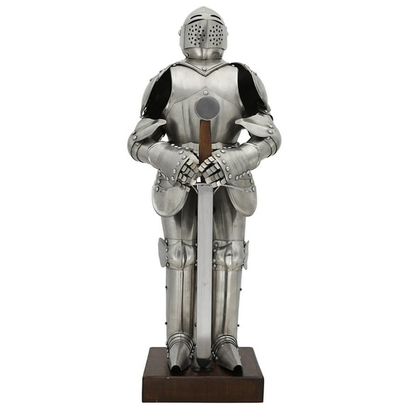 Armory Replicas Knight in Shining Armor Medieval Statue - 27" Tall Replica in 22 Gauge Steel with Wood Base, 15th-Century European Full Plate Armor Design