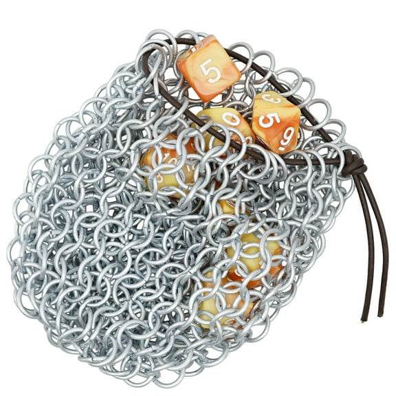 Armory Replicas Medieval Chainmail Dice Bag with Leather Cord – Heavy Metal Pouch for RPG & LARP Fans