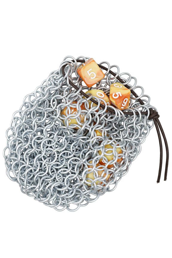 Medieval Chainmail Dice Bag with Leather Cord – Heavy Metal Pouch for RPG & LARP Fans