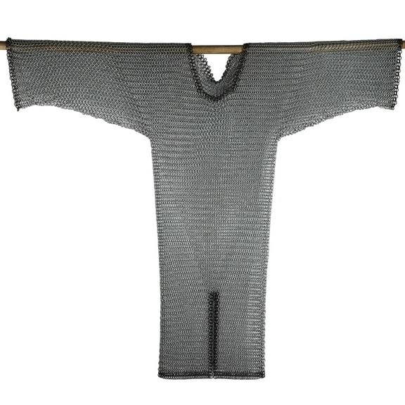 Armory Replicas Medieval Chainmail Armor Shirt Medium Full Sleeve Silver Black Steel Rings for Chest & Shoulder