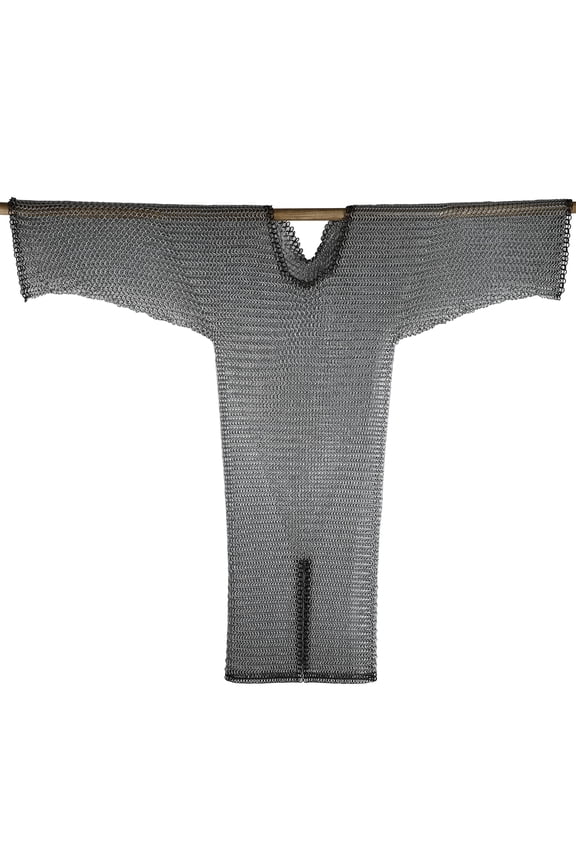 Medieval Chainmail Armor Shirt Medium Full Sleeve Silver Black Steel Rings for Chest & Shoulder