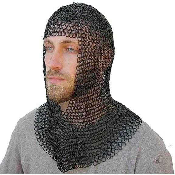 Armory Replicas Medieval Chainmail Coif - 16 Gauge Blackened Steel Zinc Plated Butted Links for Reenactments and Collectors