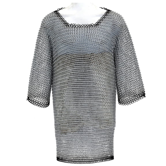 Armory Replicas Medieval Chainmail Haubergeon Shirt, Silver Black Mild Steel, Half Sleeve, XL 56-60" Chest