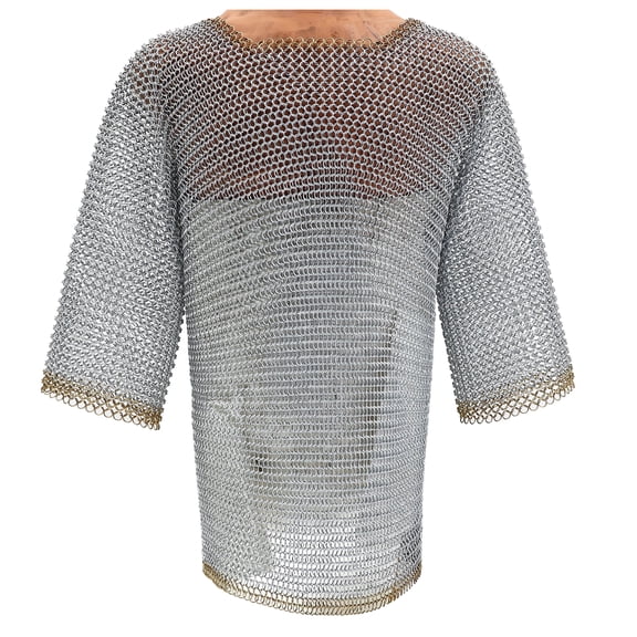 Armory Replicas Medieval Chainmail Haubergeon, Large, Silver & Gold Butted Mild Steel