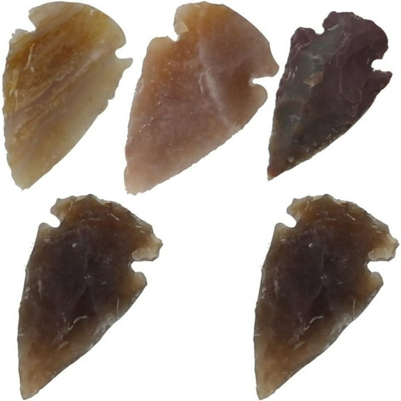 Armory Replicas Medieval Flint Agate Arrowhead Set - 5 Pieces, 1-Inch, Authentic Pre-Historic Replicas, Unique Patterns, High Hardness
