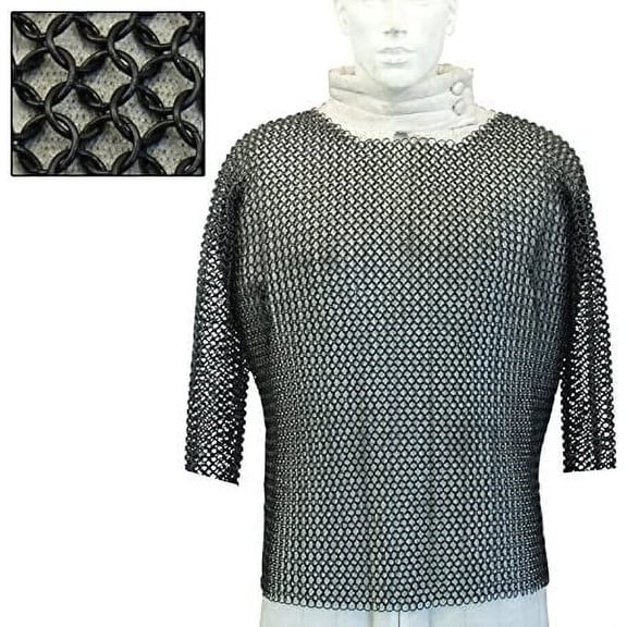 Armory Replicas Medieval Blackened Chainmail Haubergeon, 16 Gauge Mild Steel Half Sleeve Armor Shirt, Medium, Reenactment, LARP, Cosplay & Display