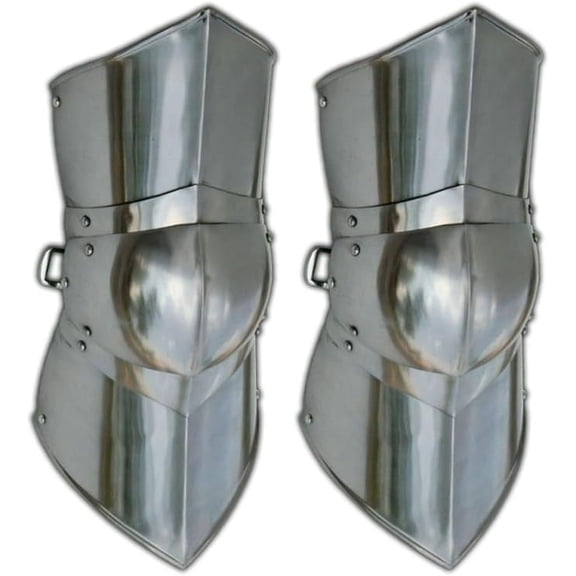 Armory Replicas Authentic 18 Gauge Steel Medieval Greaves Leg Armor, Adjustable Leather Straps, Functional Knight Shin & Knee Protection for Reenactment, LARP, Cosplay & Display