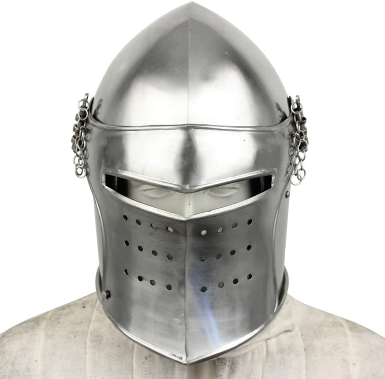 Armory Replicas Medieval Renaissance Detachable Visor Barbute Helmet Influenced by Classical Greek Helmets Genuine Leather Straps for Secure Fit High Polish Finish for Authentic Look
