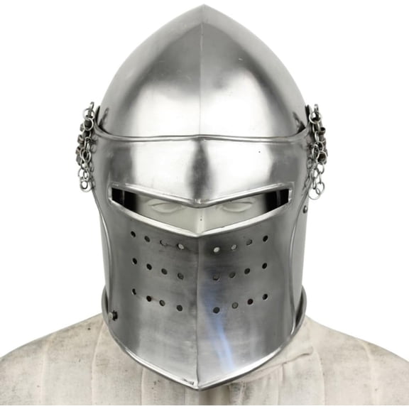 Armory Replicas Medieval Renaissance Detachable Visor Barbute Helmet Influenced by Classical Greek Helmets Genuine Leather Straps for Secure Fit High Polish Finish for Authentic Look