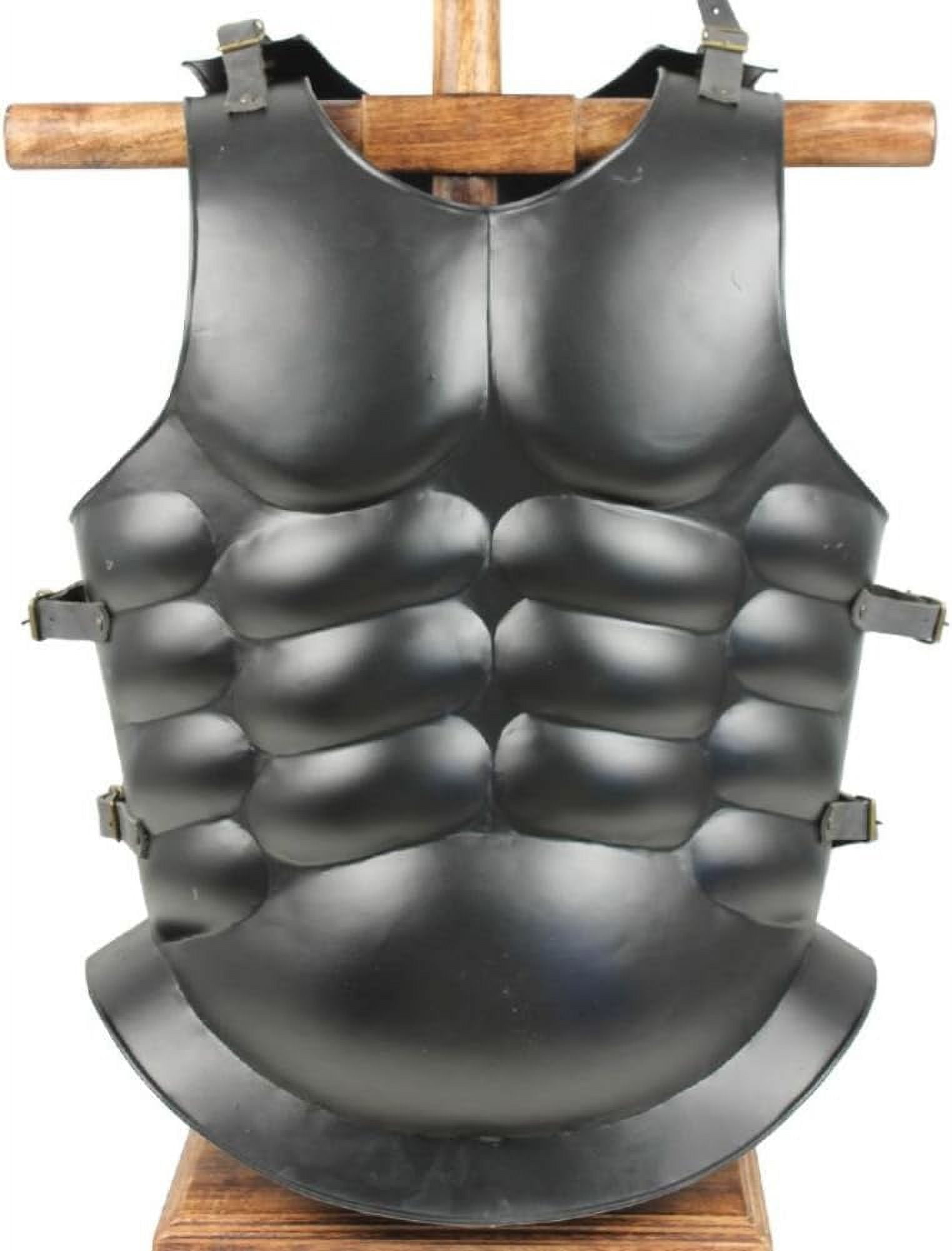 Black Steel Roman Muscle Body Armor Cuirass with Leather Straps