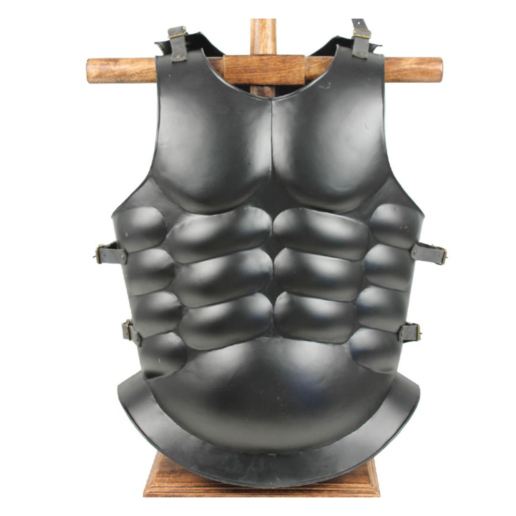 Black Steel Roman Muscle Body Armor Cuirass with Leather Straps