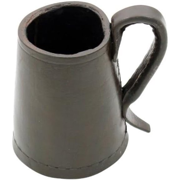Armory Replicas Tudor Leather Tankard, Handmade Genuine Leather Drinking Mug with Broad Base, Waterproof Lined, 1 Pint Cold Beverage Vessel