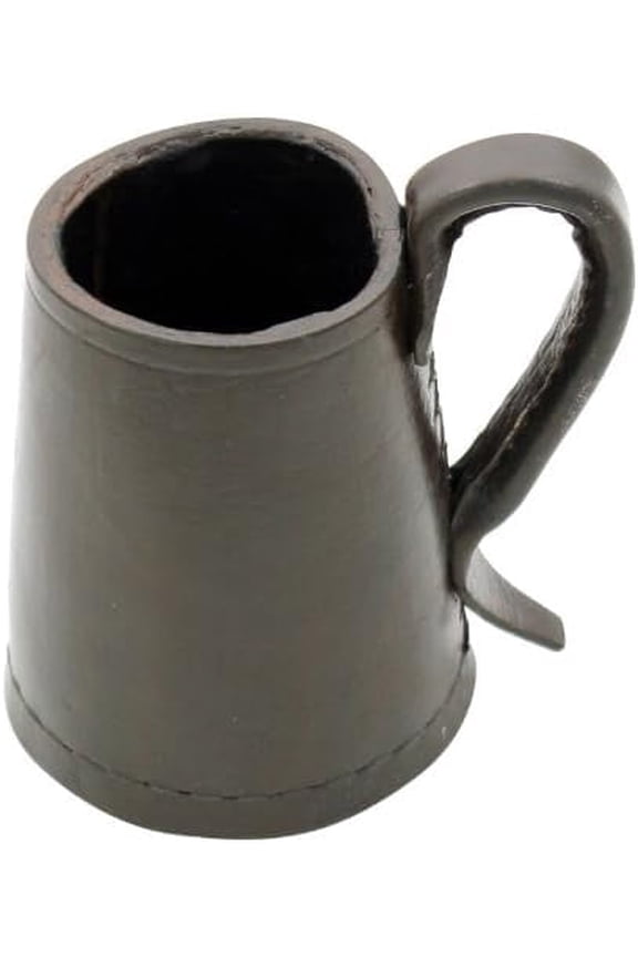 Tudor Leather Tankard, Handmade Genuine Leather Drinking Mug with Broad Base, Waterproof Lined, 1 Pint Cold Beverage Vessel