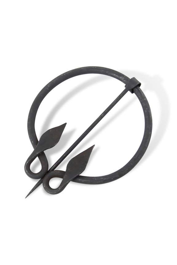 Hand Forged Medieval Leaf Brooch Pin – Iron Ring Fibula Cloak Fastener, 3.75 Inch Black