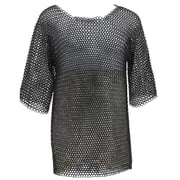 Armory Replicas Medium Black Chainmail Shirt | Half Sleeve Haubergeon | Chest, Back & Shoulder Protection